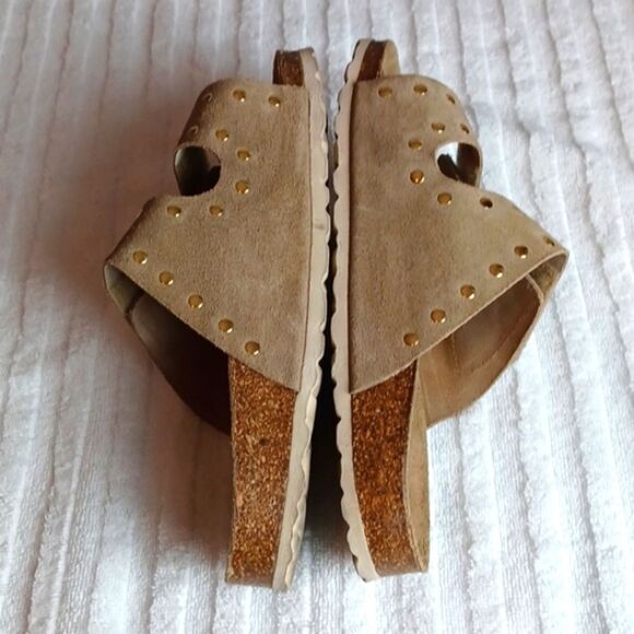 AUTENTI Spain Womans Real Suede Studded Tan Cork Slides 38= 7 - Picture 4 of 8